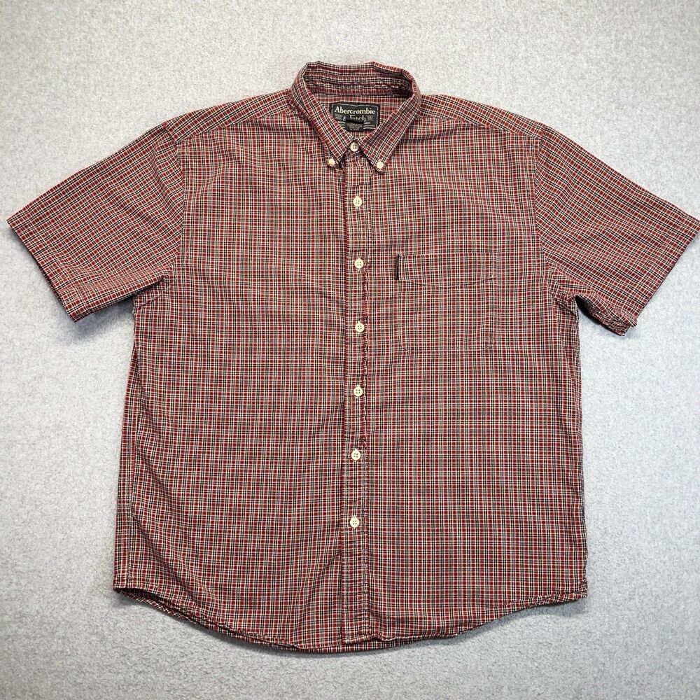 Abercrombie & Fitch Plaid Button-Down Shirt Men’s L Red Short Sleeve Pocket